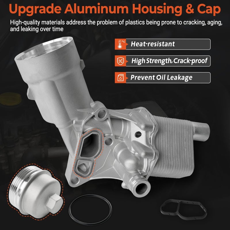 CYTROBE Engine Oil Cooler Filter Housing Assembly Adapter with Gasket, Filter Insert, Aluminum Cap Compatible with 1.4L Turbo 2011-2021 Chevy Cruze Sonic Trax Buick Encore Replace# 918-428 55566784 - Image 5